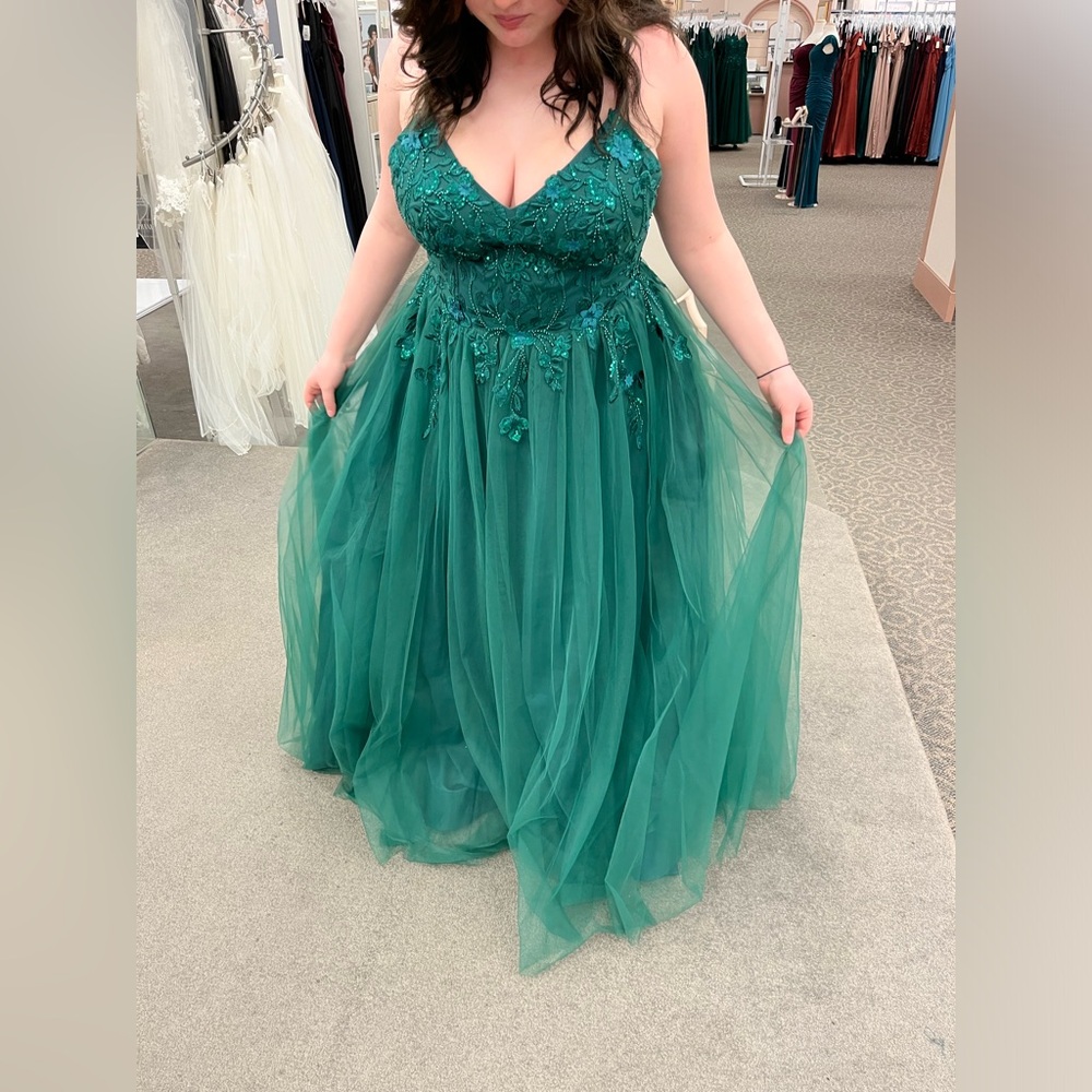 Juniper Green Beaded Floral Tulle Corset Back Ball Gown